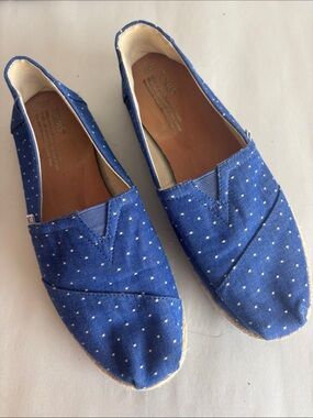 Toms Blue Canvas Slip-Ons with White Polka Dots